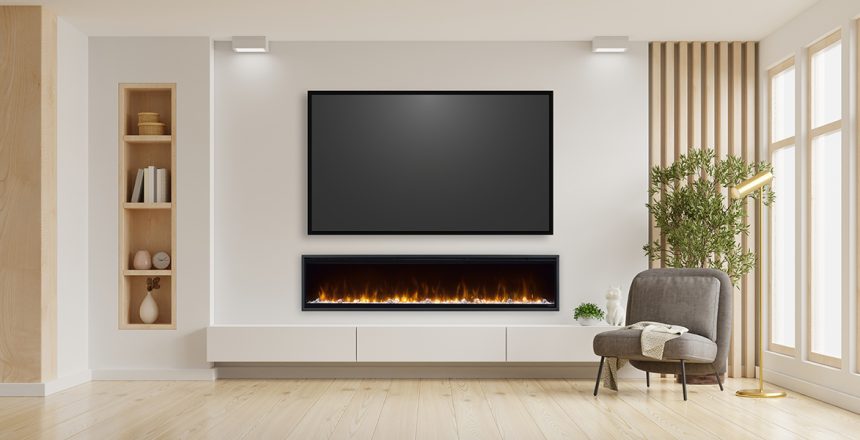Mockup a TV wall mounted with armchair in living room with a white wall.3d rendering